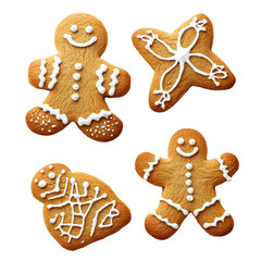 Delicious gingerbread cookies two men a star and a unique shape decorated with icing