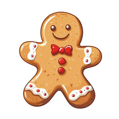 Naklejka premium A smiling gingerbread man cookie with a red bow and candy decorations looks delicious for the holidays