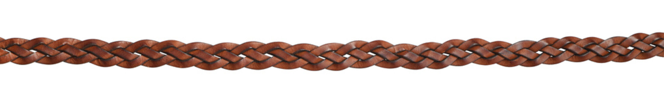 Brown tressed leather belt isolated on white or transparent background