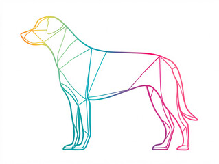 Fototapeta premium minimal line art dog illustration with pastel gradient outline on white background, stylized pet silhouette in modern abstract design for decor, branding, icons or animal-related graphics
