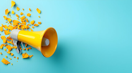 Broken Yellow Megaphone on Blue Background