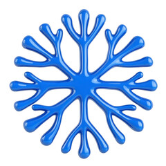 Obraz premium shiny blue snowflake with unique branching pattern, symbolizing winter and cold weather, isolated on transparency background. design is intricate and symmetrical