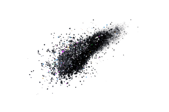 Colorful particles in motion, scattering across a transparent background - Powered by Adobe