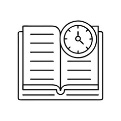 book with a clock reading time icon, book with a clock reading time line art - simple line art of book with a clock reading time, perfect for book with a clock reading time logos and icons