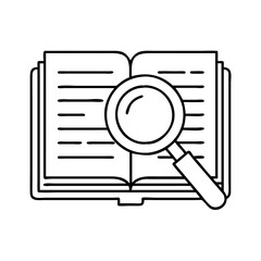book with a magnifying glass icon, book with a magnifying glass line art - simple line art of book with a magnifying glass, perfect for book with a magnifying glass logos and icons