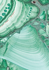 light green structure of malachite close-up