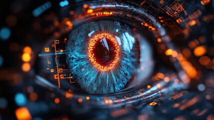 A bank security system scanning a retina for biometric login authentication on a digital bank account