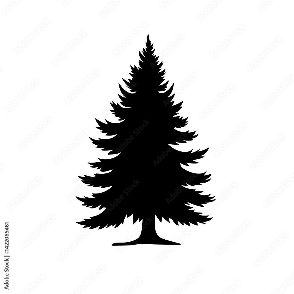 Poster silhouette of pine tree stands against plain background, showcasing its symmetrical branches and poi