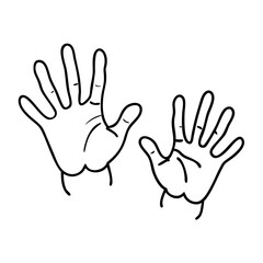 children s handprints icon, children s handprints line art - simple line art of children s handprints, perfect for children s handprints logos and icons