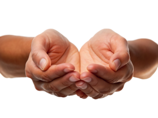 Open hands reaching outwards offering or receiving isolated on white background