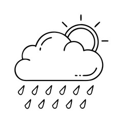 cloud with rain and sun icon, cloud with rain and sun line art - simple line art of cloud with rain and sun, perfect for cloud with rain and sun logos and icons