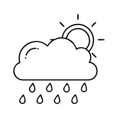 cloud with rain and sun icon, cloud with rain and sun line art - simple line art of cloud with rain and sun, perfect for cloud with rain and sun logos and icons
