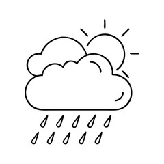 cloud with rain and sun icon, cloud with rain and sun line art - simple line art of cloud with rain and sun, perfect for cloud with rain and sun logos and icons