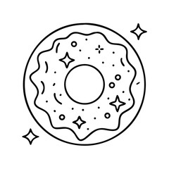 doughnut with sparkles icon, doughnut with sparkles line art - simple line art of doughnut with sparkles, perfect for doughnut with sparkles logos and icons