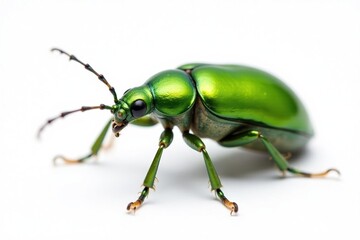 Naklejka premium Green beetle isolated on white studio backdrop, background, bug, wildlife