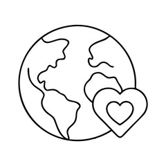 earth and heart icon, earth and heart line art - simple line art of earth and heart, perfect for earth and heart logos and icons