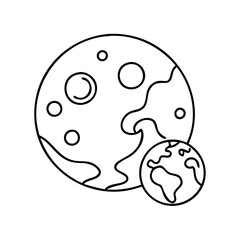 earth and moon icon, earth and moon line art - simple line art of earth and moon, perfect for earth and moon logos and icons