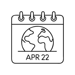 earth day calendar april 22 icon, earth day calendar april 22 line art - simple line art of earth day calendar april 22, perfect for earth day calendar april 22 logos and icons