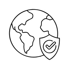 earth with shield icon, earth with shield line art - simple line art of earth with shield, perfect for earth with shield logos and icons