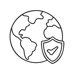 earth with shield icon, earth with shield line art - simple line art of earth with shield, perfect for earth with shield logos and icons