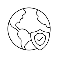Obraz premium earth with shield icon, earth with shield line art - simple line art of earth with shield, perfect for earth with shield logos and icons