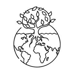 earth with tree roots icon, earth with tree roots line art - simple line art of earth with tree roots, perfect for earth with tree roots logos and icons