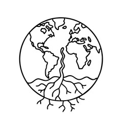 earth with tree roots icon, earth with tree roots line art - simple line art of earth with tree roots, perfect for earth with tree roots logos and icons