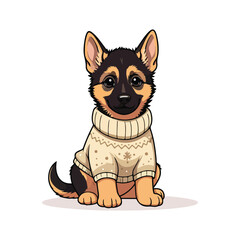 Cute German Shepherd Dog Cartoon Vector Icon Illustration Animal Nature Icon Isolated Flat Vector