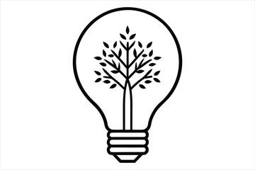 line art illustration of a light bulb with a detailed tree growing inside