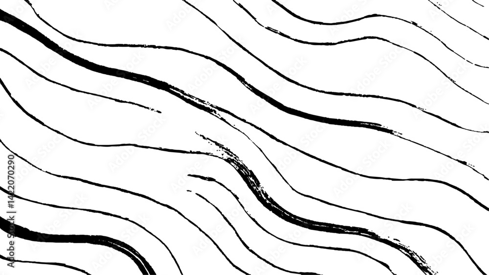 Poster black flowing wave lines on white transparent background. vector black line art pattern drawing whit
