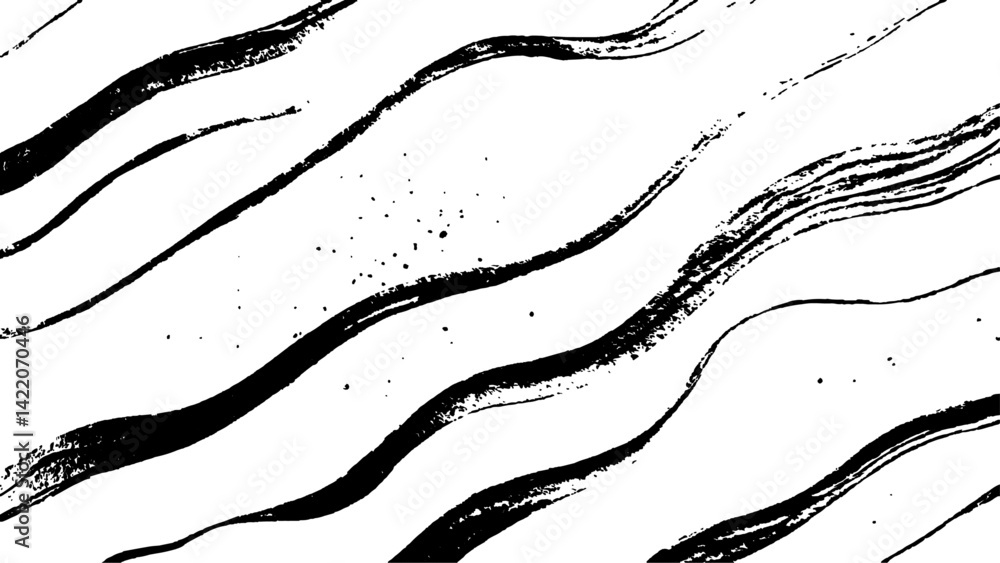 Poster black flowing wave lines on white transparent background. vector black line art pattern drawing whit