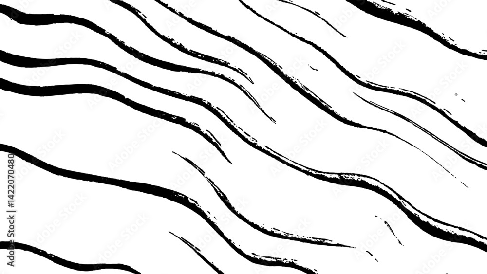 Aufkleber black flowing wave lines on white transparent background. vector black line art pattern drawing whit