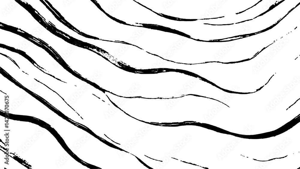 Poster black flowing wave lines on white transparent background. vector black line art pattern drawing whit
