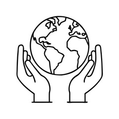 hands holding earth icon, hands holding earth line art - simple line art of hands holding earth, perfect for hands holding earth logos and icons