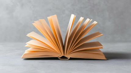 Aged Weathered Book with Yellowed Pages on Gray Background