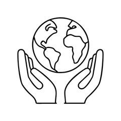 hands holding earth icon, hands holding earth line art - simple line art of hands holding earth, perfect for hands holding earth logos and icons