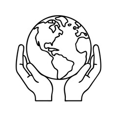 hands holding the planet icon, hands holding the planet line art - simple line art of hands holding the planet, perfect for hands holding the planet logos and icons