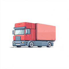 Fototapeta premium red cargo truck illustration in clean vector style with side view trailer on white background, minimal commercial vehicle design for transport, shipping, logistics and freight delivery graphics