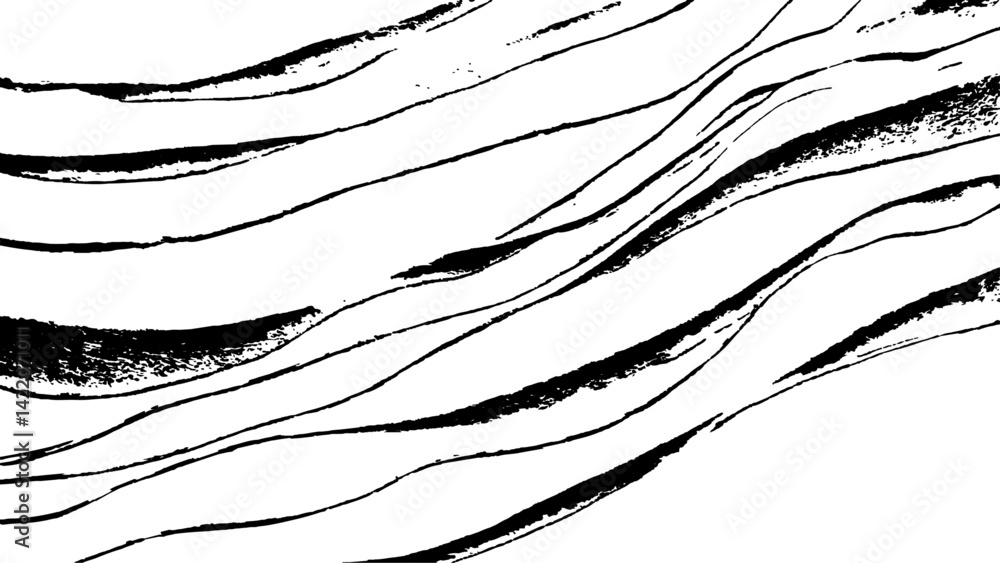 Aufkleber black flowing wave lines on white transparent background. vector black line art pattern drawing whit