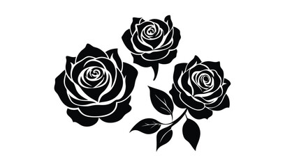 Set of decorative roses with leaves. Flower vector illustration.