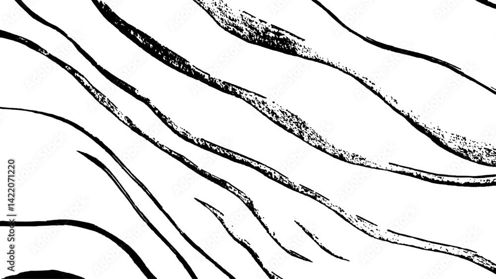 Poster black flowing wave lines on white transparent background. vector black line art pattern drawing whit