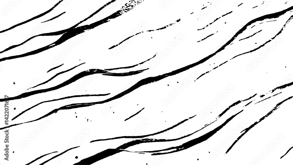 Aufkleber black flowing wave lines on white transparent background. vector black line art pattern drawing whit