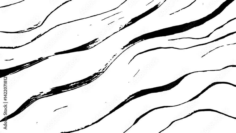 Poster black flowing wave lines on white transparent background. vector black line art pattern drawing whit