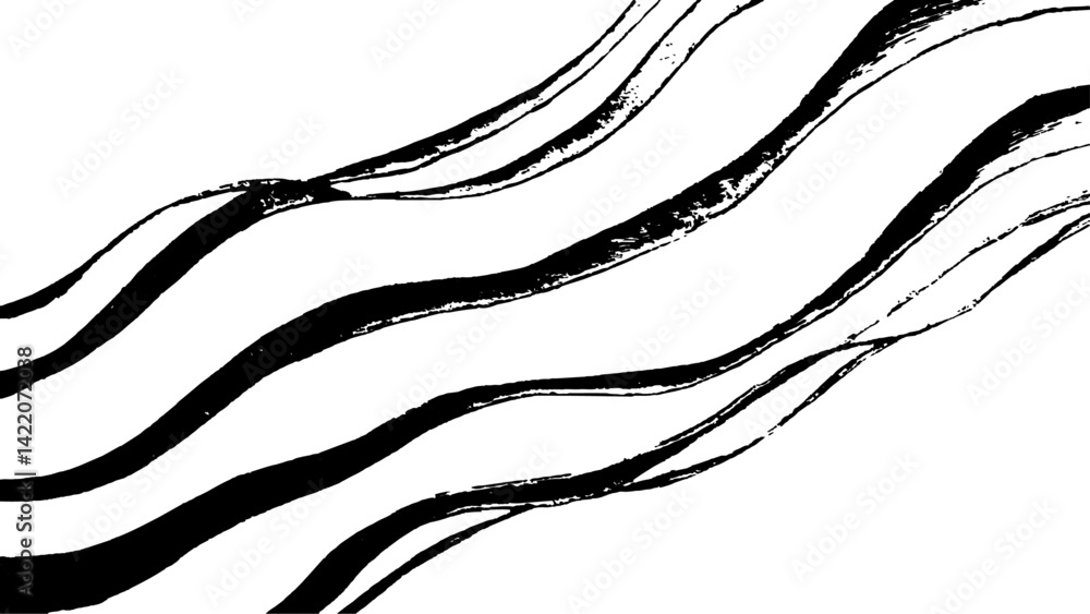 Poster black flowing wave lines on white transparent background. vector black line art pattern drawing whit