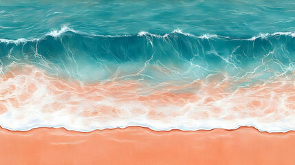 Turquoise Ocean Waves Crashing on Pink Sand Beach