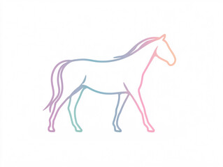 Obraz premium minimal line art illustration of horse with pastel gradient outline on white background, elegant and modern animal design for decor, equestrian themes, educational visuals, and graphic resources