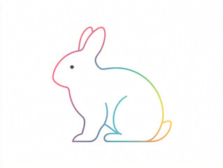 minimal gradient line art illustration of rabbit in pastel colors on white background, modern and clean animal design for spring, easter, decor or branding with soft outline and cute silhouette