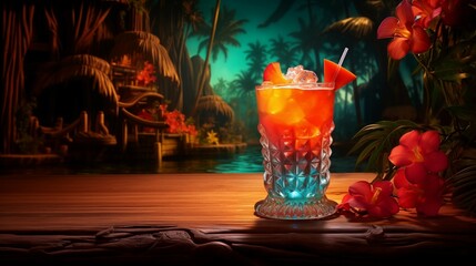 Lava Flow Cocktail in a Hawaiian Luau Setting