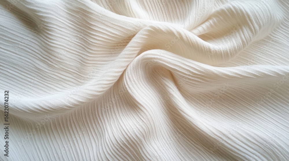 Poster Soft white fabric with vertical folds and gentle shadows, high-resolution textile background for minimal product display and modern studio design
