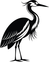 Heron bird silhouette, heron bird, vector illustration,black silhouette 